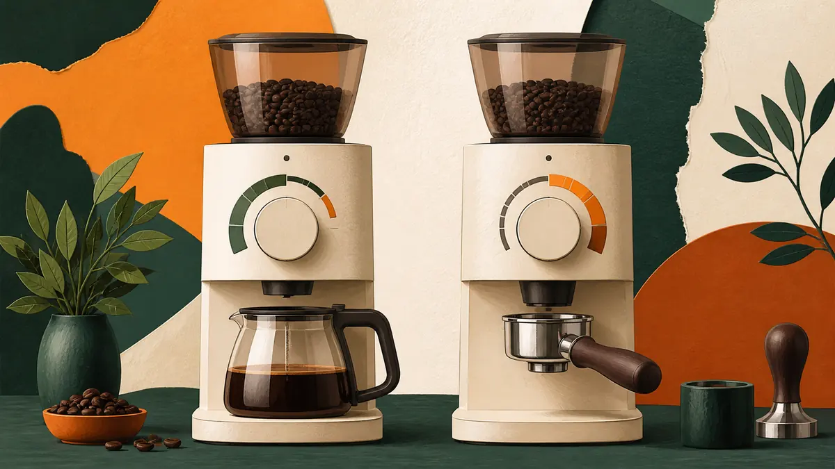 Dos molinillos eléctricos genéricos con escalas visuales distintas para filtro y espresso